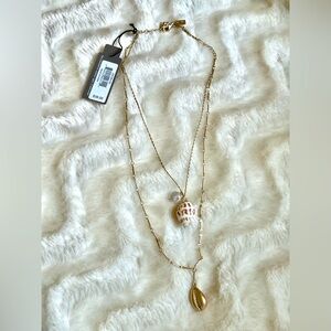 CANVAS double tier shell necklace gold tone NWT